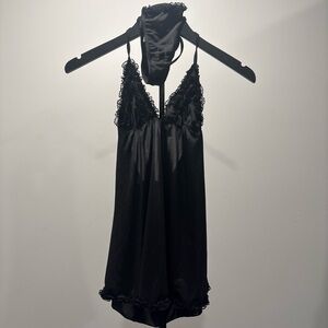 Dreamgirl Black Satin Chemise with Lace Detail